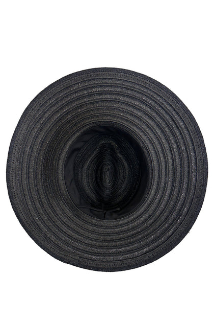 LULI HAT - Metallic Bell Brim Fedora • Black On Black