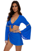 LULI CHIC - Bell Sleeve Crop Top & Tie Side Wrap Skirt • Electric Blue