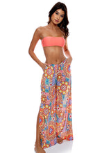 LULI CHIC - Luxe Stitch Free Form Bandeau Top & Open Sides Wide Leg Pant • Coral