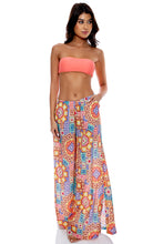 LULI CHIC - Luxe Stitch Free Form Bandeau Top & Open Sides Wide Leg Pant • Coral