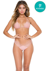 COSITA BUENA - Zig Zag Knotted Cut Out Triangle Top & Strappy Brazilian Ruched Back Bottom • Rosa