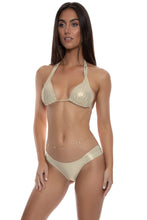 COSITA BUENA - Molded Cup Tri Halter Top & Scrunch Side Moderate Bottom • Gold Rush