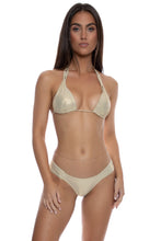 COSITA BUENA - Molded Cup Tri Halter Top & Scrunch Side Moderate Bottom • Gold Rush