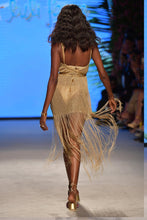 DORADA - Cross Halter Long Fringe Dress • Gold Rush Runway