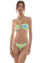 HIBISCUS DREAM - Ring Drawstring Bandeau Top & Ring Seamless Wavy Back Ruched Bottom • Multicolor