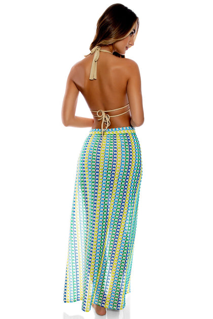 ISLAND BLUES - Cross Halter Top & Long Wrap Skirt • Multicolor