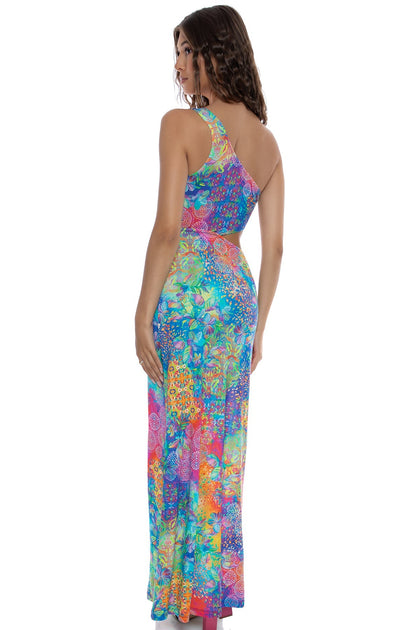 DECO GARDENS - One Shoulder Ring Cut Out Maxi Dress • Multicolor