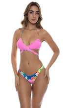 TROPICAL ILLUSIONS - Crossed Front Top & High Leg Brazilian Bottom • Multi Blue