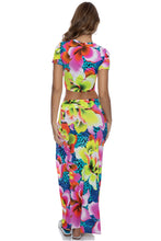 TROPICAL ILLUSIONS - Crop Top & Twist Front Skirt • Multi Blue