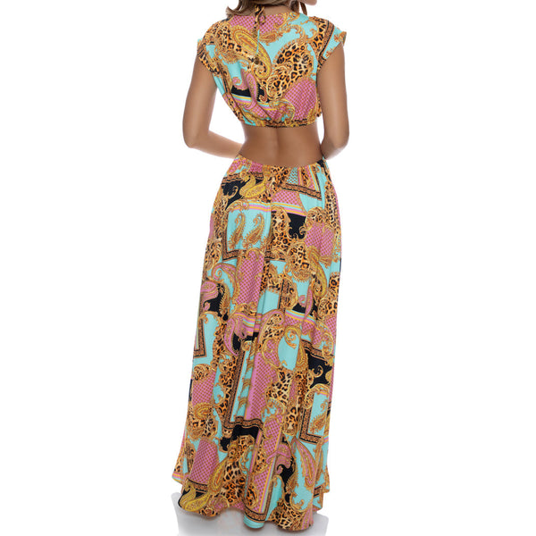 MIAMI DAYDREAM - Halter Drawstring Cut Out Maxi Dress