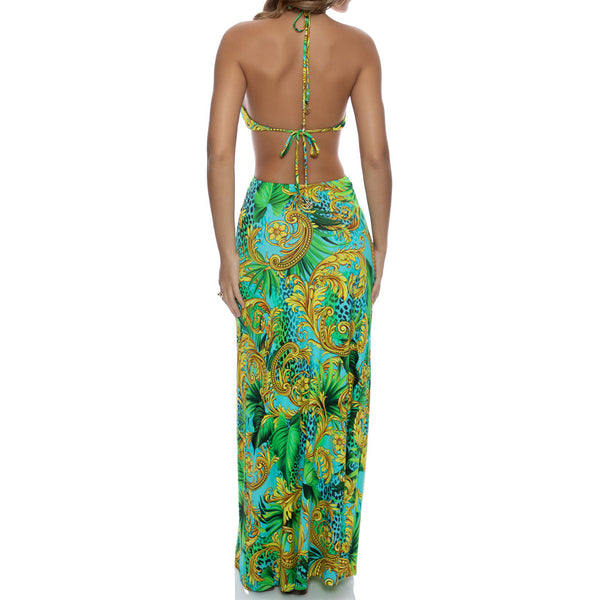 PALM ISLAND - Halter Keyhole Cut Out Maxi Dress