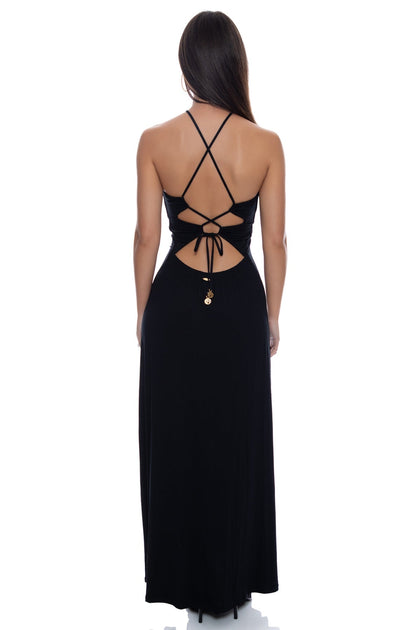 INNER CIRCLE - Halter Ring Long Dress • Black