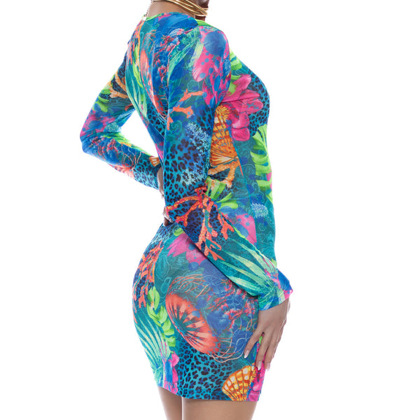 TROPICAL SIREN - Long Sleeve Mini Dress