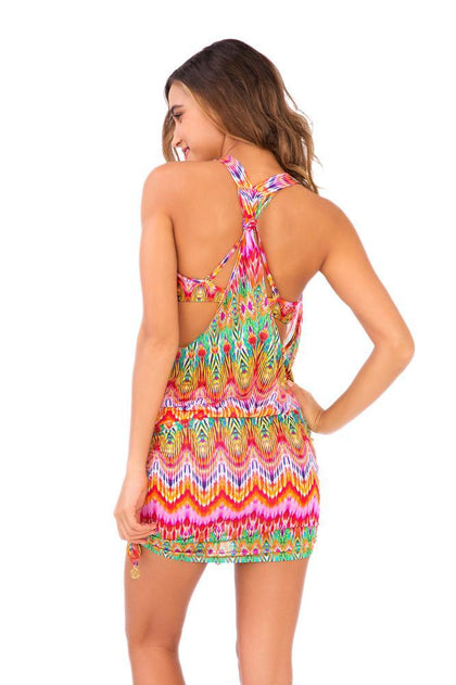 SUNKISSED LAUGHTER - T Back Mini Dress • Multicolor