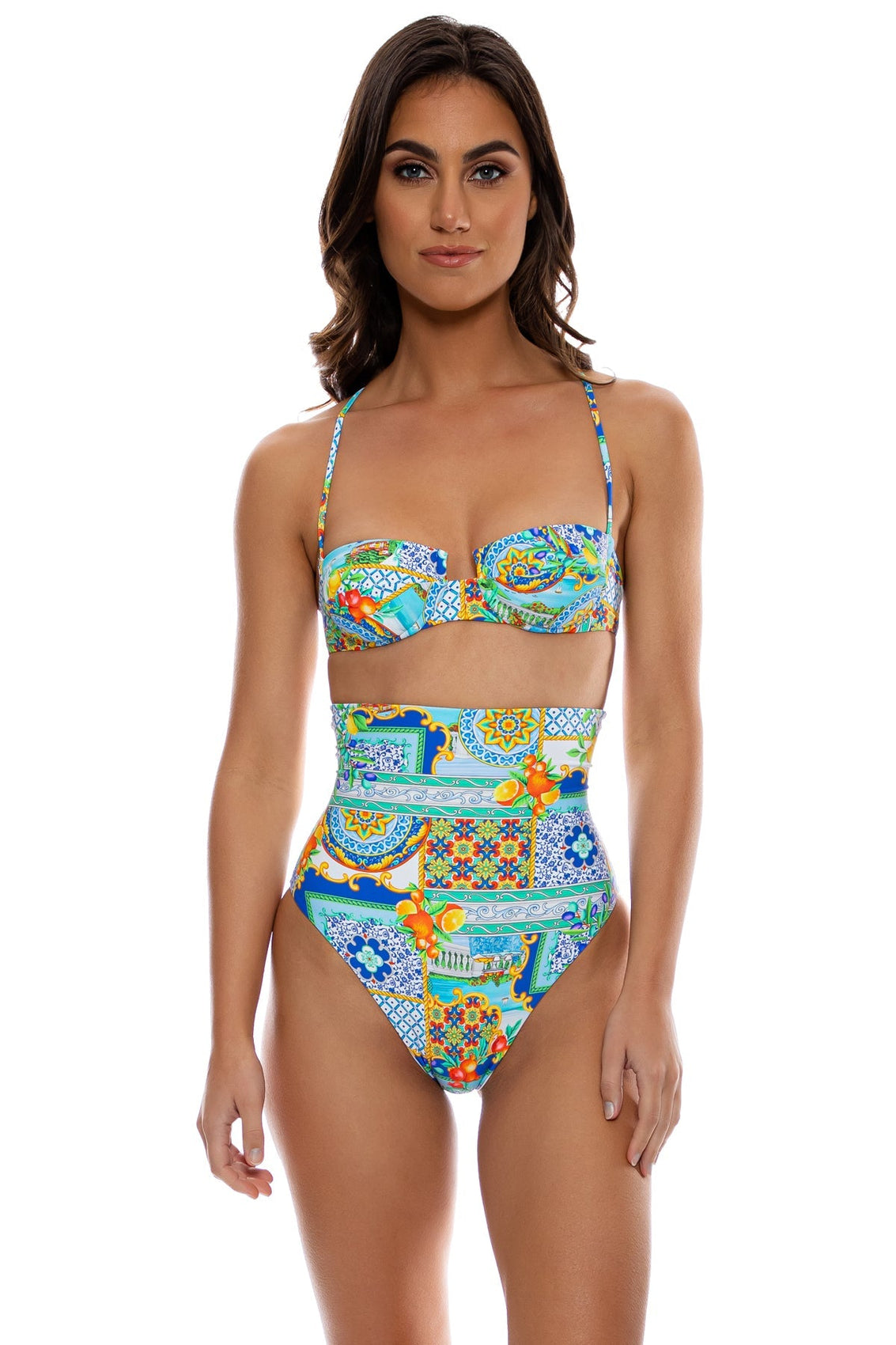 Dolce & Gabbana Multicolor Floral Print Halter Swimwear Bikini Top